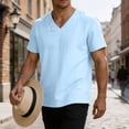 thumbnail image 6 of VBVC Men's V Neck Cotton Linen Short Sleeve T-Shirt , Summer Lightweight Breathable Daily Tops For Men,Light Blue,M-3XL, 6 of 9