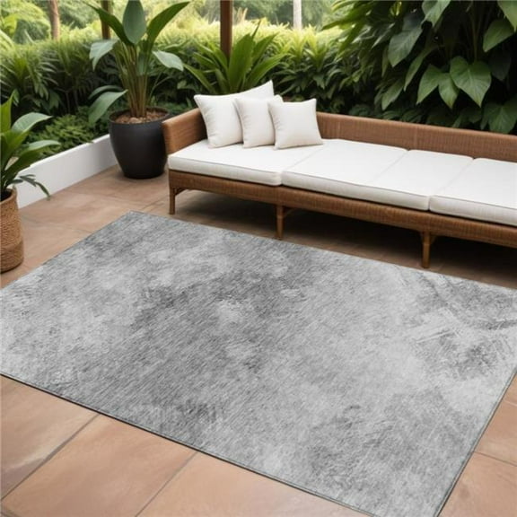 HomeRoots 577521 9 x 12 ft. Abstract Washable Indoor & Outdoor Rectangle Area Rug, Silver, Gray & Ivory