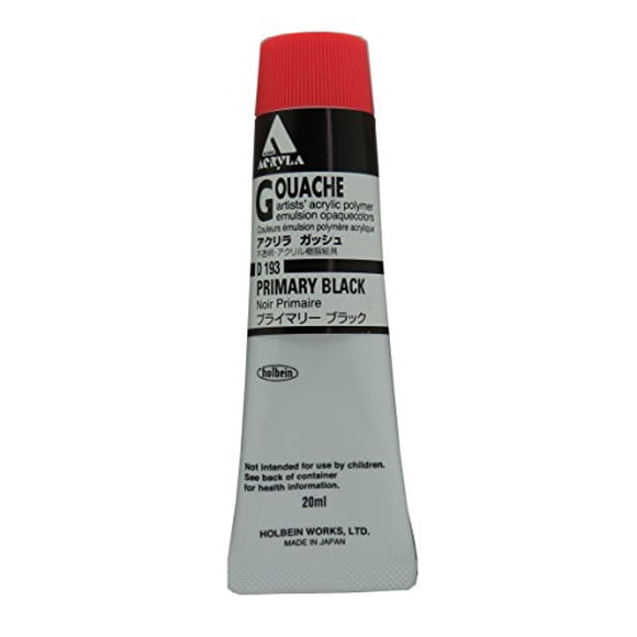 Holbein Acryla Gouache Artists Acrylic Polymer Emulsion, 20ml Primary Black (D193)