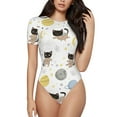thumbnail image 1 of Junzan Justaucorps à Manches Courtes et Col Rond Imprimé Chat Mignon pour Femmes, T-shirt Mode Aguichant une Pièce Col Rond Justaucorps Aguichant pour Sortir-TTG, 1 of 7