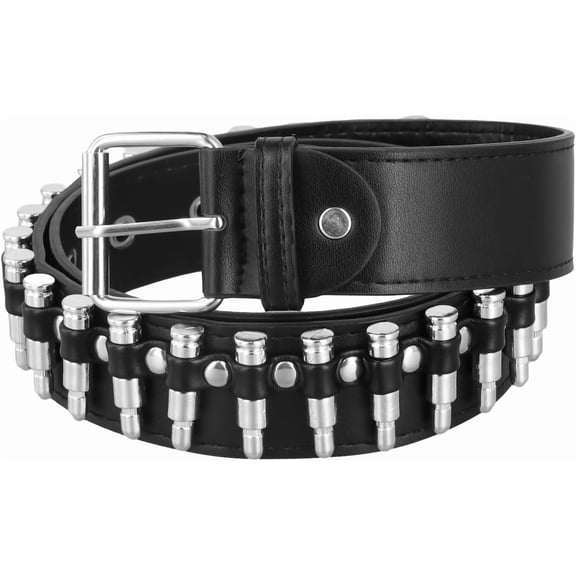 Studded Bullet Belt Punk Rock Rivet Belt Black Studded Gothic Belt PU Leather Punk Waist Belt Adjustable Bullet Rivet Belts with Metel Buckle for Women Men for Jeans Dress Pants