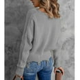 thumbnail image 4 of Women V Neck Long Sleeve Knit Sweater Fashionable Autumn Winter Off Shoulder Women Casual Loose Pullover Sweater Grey XL, 4 of 6