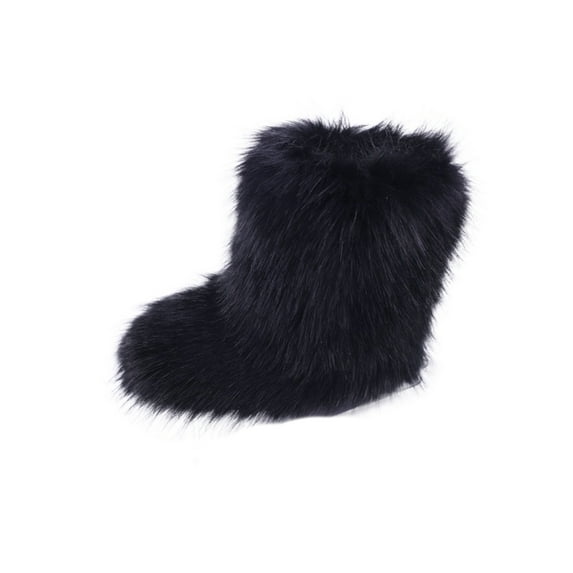 Fangasis Girls Fashion Winter Shoes Color Block Fluffy Boots Walking Non-Slip Fuzzy Booties Black 5C