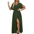 thumbnail image 3 of Aayomet Bodycon Dresses For Women Women's Short Sleeved V Neck Slit Slim Dress Summer Dress,Green XXL, 3 of 4
