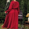 thumbnail image 4 of hotojiny Fall Dresses for Women Plus Size Long Sleeve Casual Long Dress V Neck Tie A-Line Flowy Maxi Dresses, 4 of 6