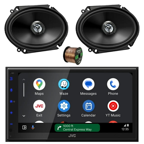 JVC KW-M690BW 6.8" Touchscreen WiFi Bluetooth USB/MP3 Stereo Multimedia Digital Receiver, 2x 6x8" 300 Watt Max 2-Way Car Audio Speakers w/Wire