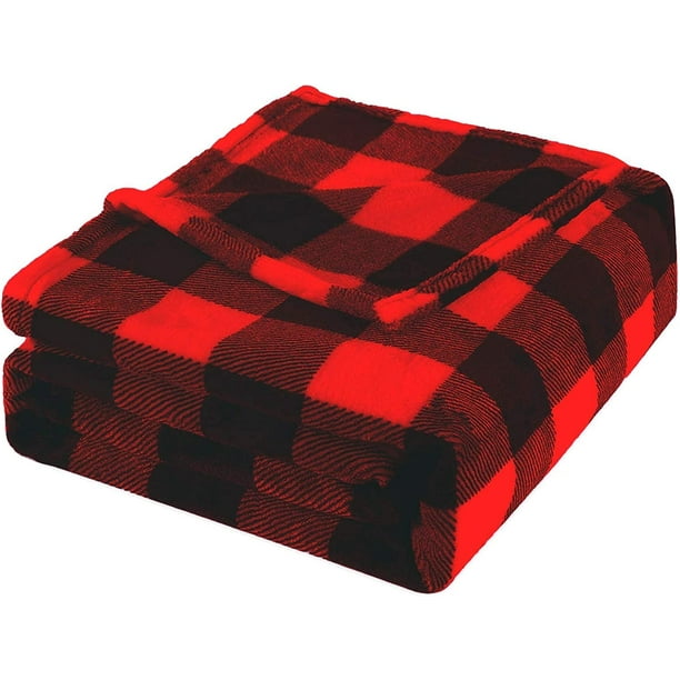 Lomyolo 50''x60'' Fleece Twin Blanket for Couch Christmas Buffalo Plaid Black and Red