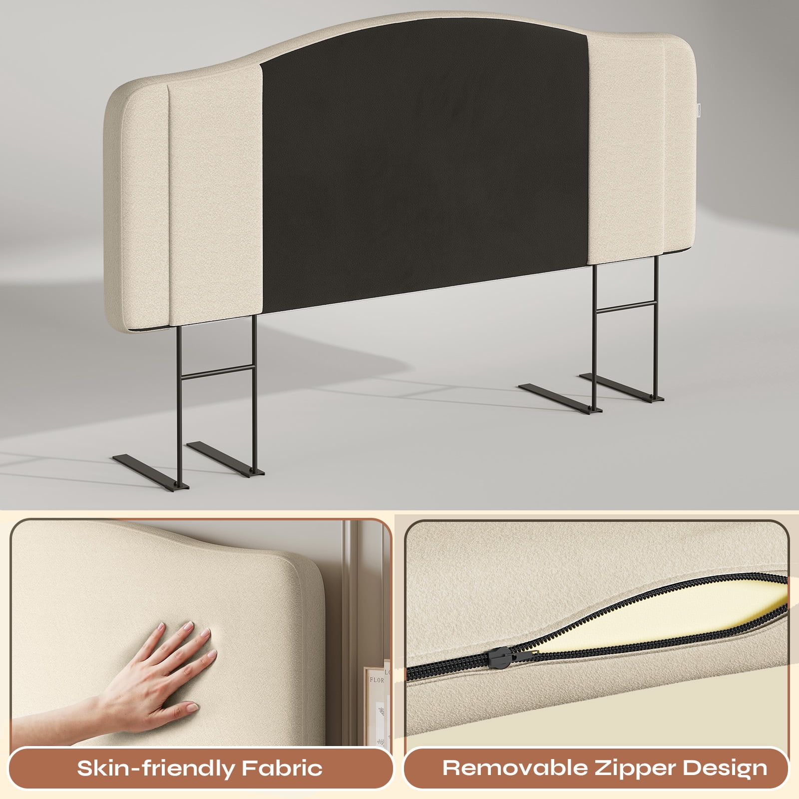 Pinmoco Upholstered Headboard for Twin Bed, Height Adjustable and Memory Foam Arc-shaped Head Board, Beige