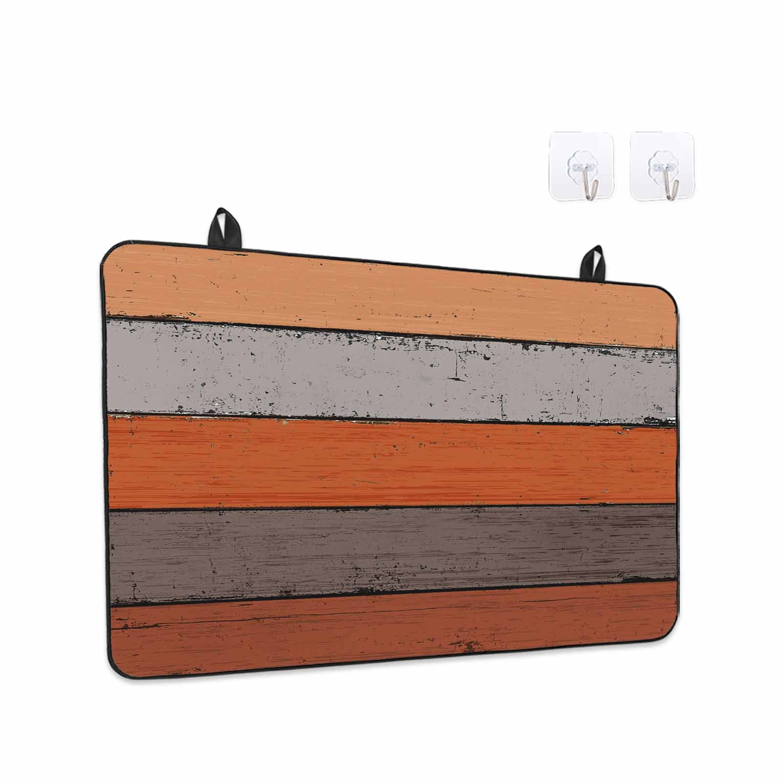Orange Wooden Stove Top Cover for Electric Stove, Heat-proof & Non Slip Glass Top Stove Cover Protector, Grey Stripe Gradient Country Rustic Grain Kitchen Flat Cooktop Rubber Mat 28.5x20.5 Inches