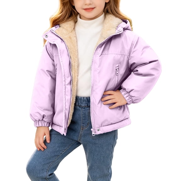 OGLCCG Girls Winter Coat Fleece Lined Hooded Puffer Jacket with Pockets Warm Full Zip Thick Parka Coats,Size 1-7