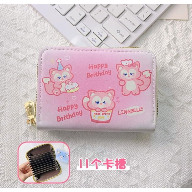 XUX Lindo Dibujos Animados Kuromi Kitty Impresión Pu Tarjeta Monedero Chica Casual Tarjetas Titular Monedero Gran Capacidad Con Cremallera