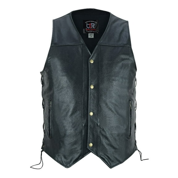 Men's Motorcycle Sleeveless Leather Vest Biker Riders Motorbike Vest All Black-38