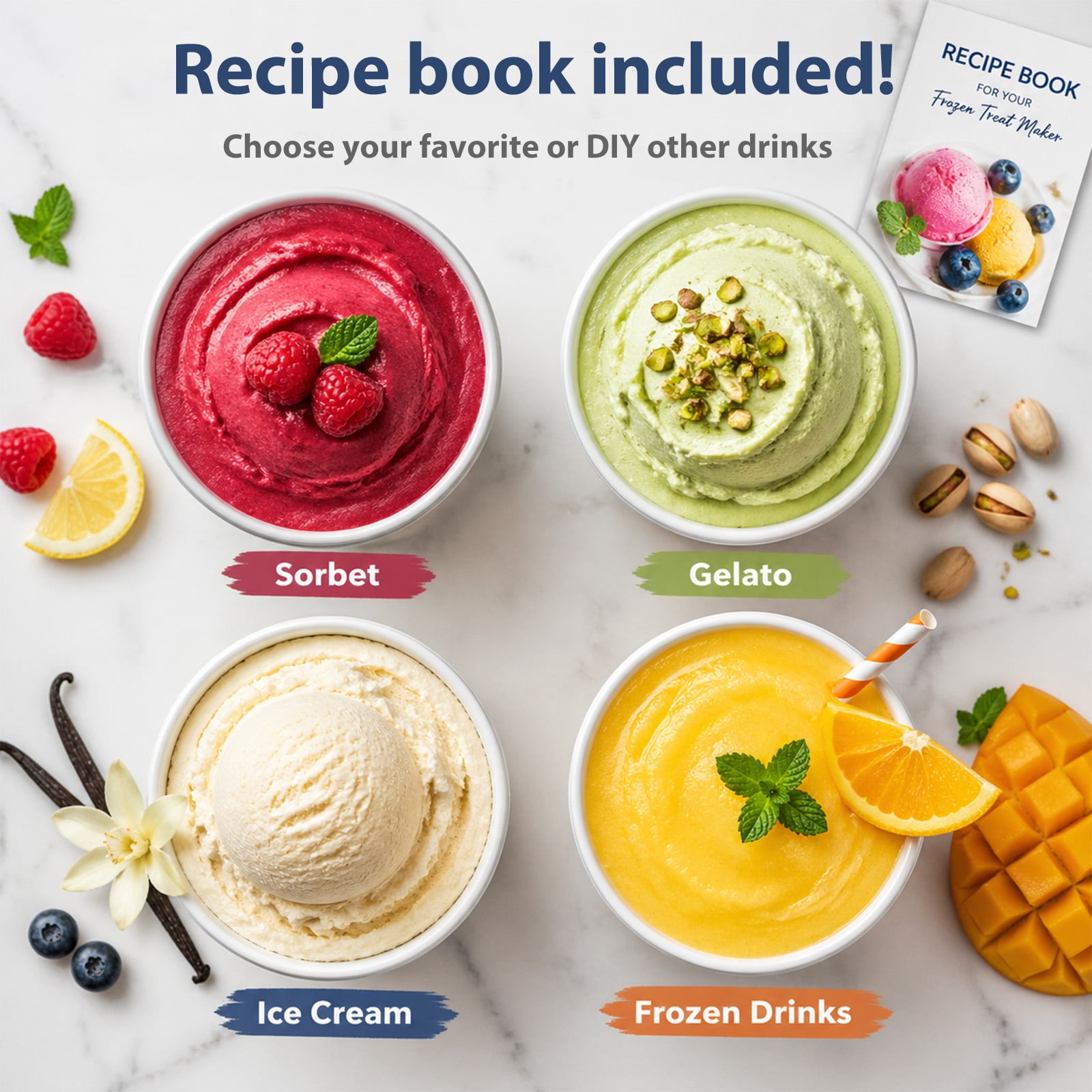 Ice Cream Maker, 2-Qt Insulated Freezer Bowl, LCD Screen and Timer, Quick Results, Easy to Operate and Clean