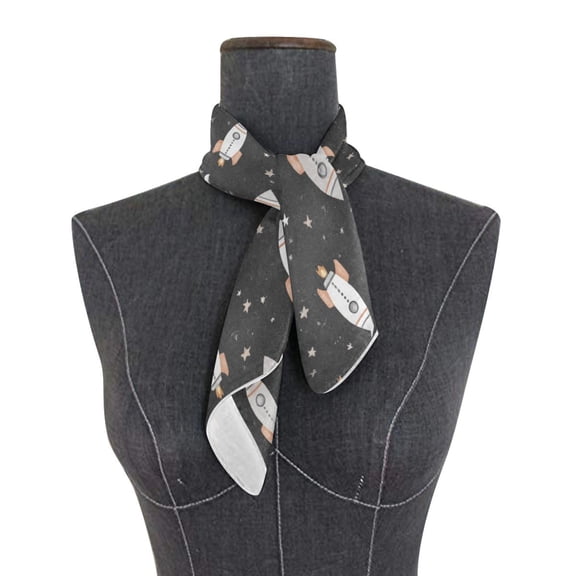 Square Scarf 24x24 Inch Black Space Rocket Pattern Silky Satin Sun Protection Neck Scarf for Women Multi-Purpose Head Wrap Bandana for Hair Bag Decoration