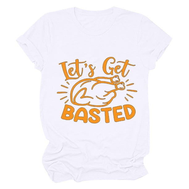 Camisas de Acción de Gracias Para Mujer Casual Cuello Redondo Manga Corta Camiseta Estampada Top Odeerbi ODB204380