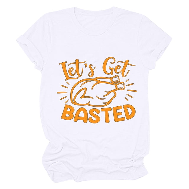 Camisas de Acción de Gracias Para Mujer Casual Cuello Redondo Manga Corta Camiseta Estampada Top Odeerbi ODB204379