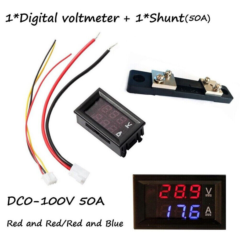 DC 0-100V 50A Dual LED Volt Amp Meter - Digital Voltmeter Ammeter Tester Gauge