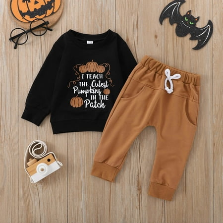 

Yiwula Toddler Letter Pumpkin Printing Long Sleeve Sweatshirt Casual Pants 2Pieces Children s Clothing Suit