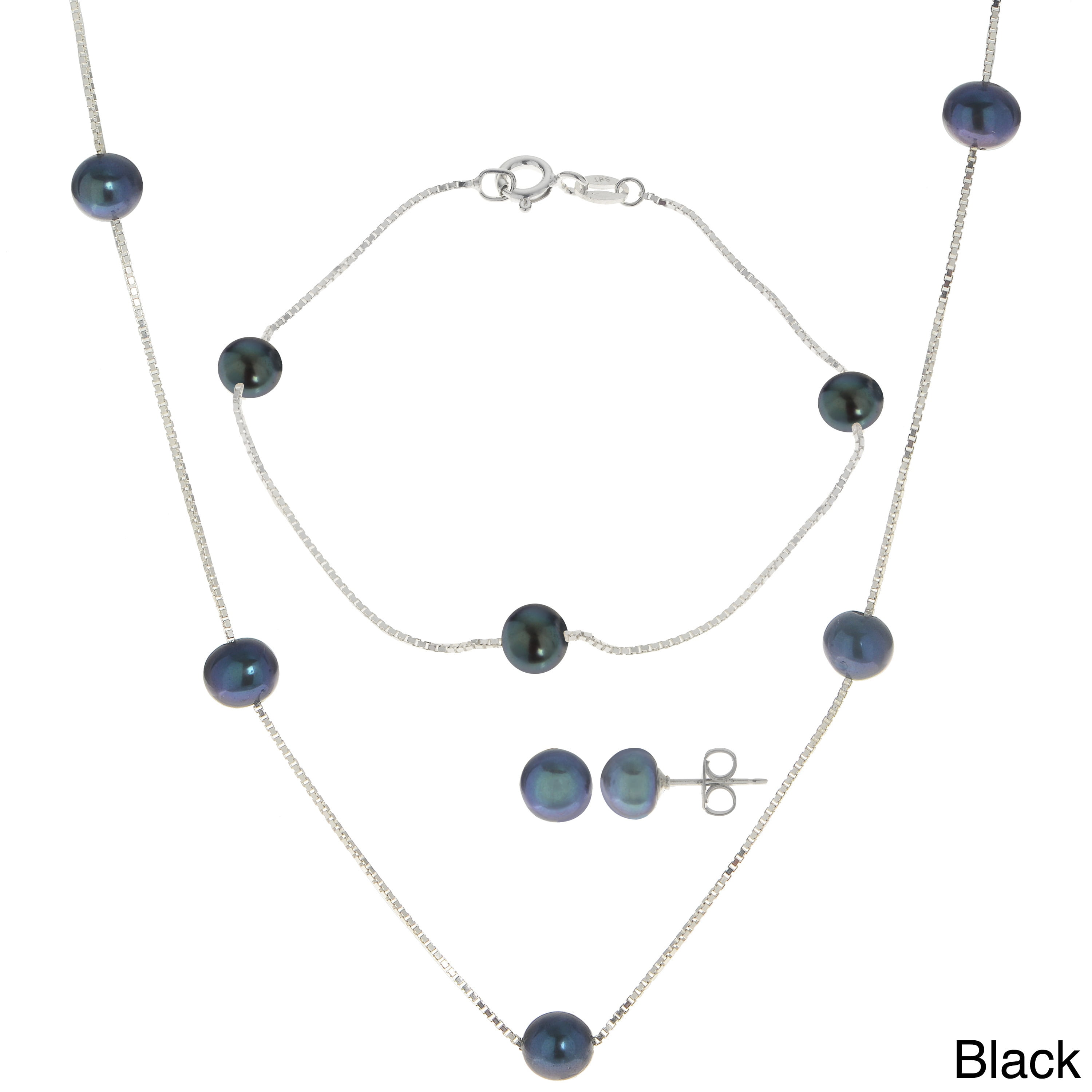 Imperial-Deltah Pearls For You White Sterling Silver and Freshwater Pearl 3-piece Necklace, Bracelet, and Earring Set by Overstock