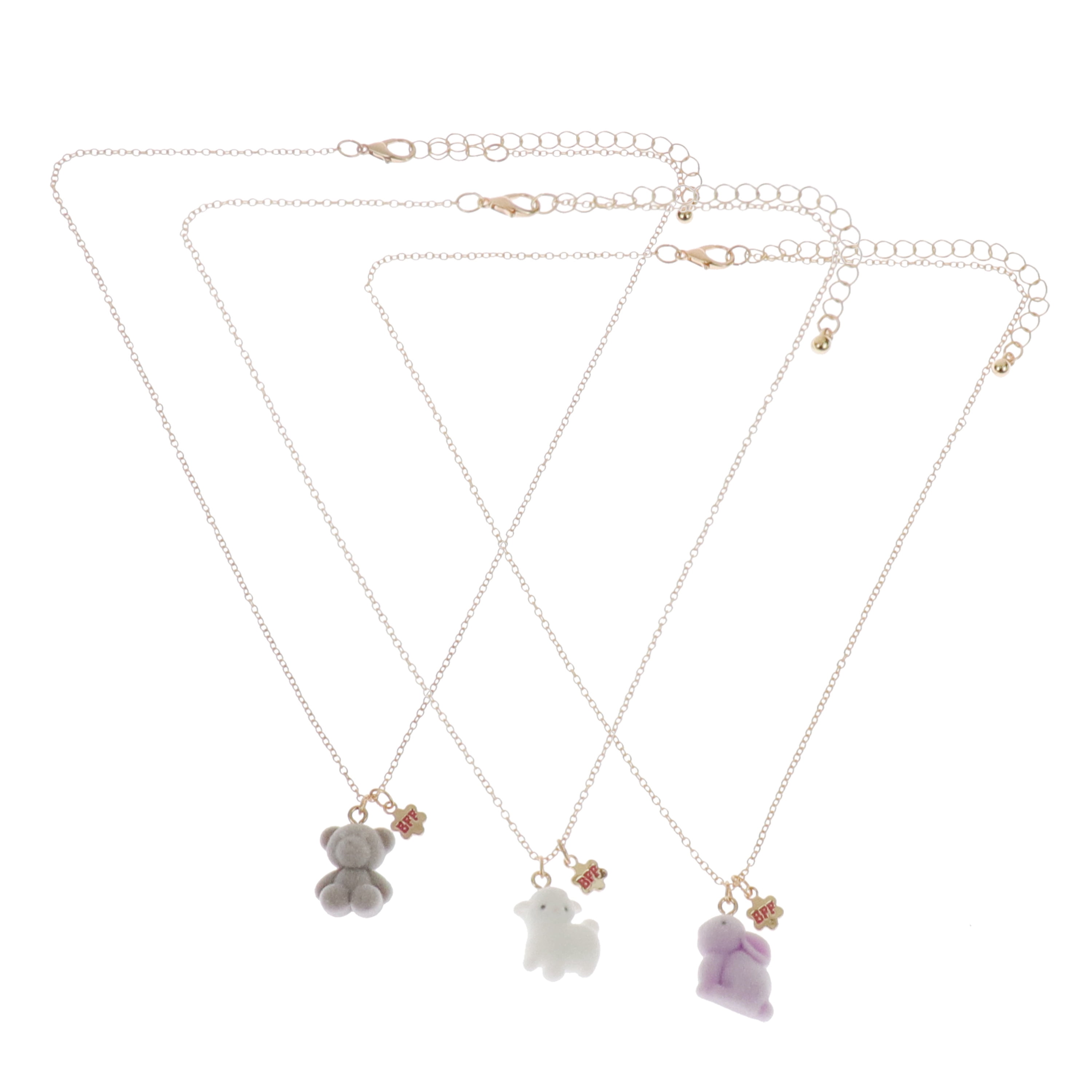 Wonder Nation 3 Pack Best Friends Necklace Set with Flocked Critter Charms (Girl's)