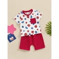 thumbnail image 3 of Suealasg Toddler Baby Boys 4th of July Clothes Set 6M 1T 2T 3T Short Sleeve Star Popsicle Print Tops+ Elastic Waist Shorts Set 2Pcs Newborn Summer Independence Day Outfits, 3 of 9