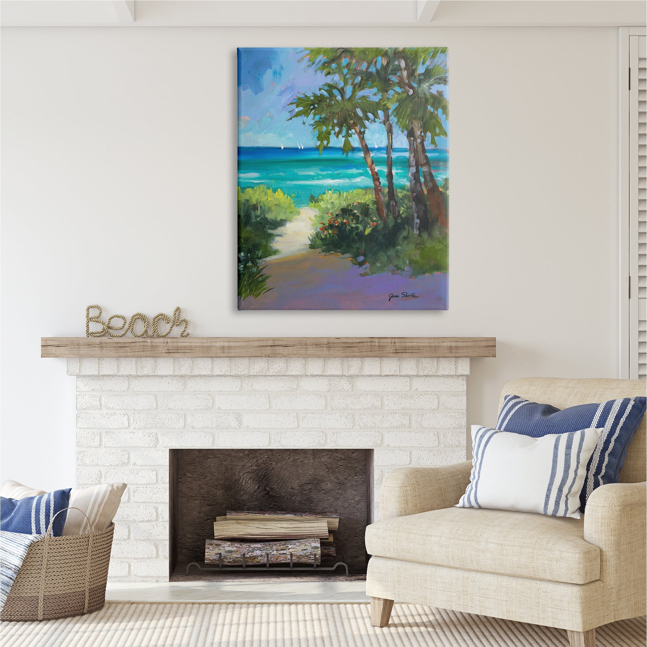 Stupell Industries Caribbean Beach View Nature Painting Gallery Wrapped Canvas Print Wall Art, 36 x 48