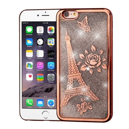 iPhone 6s Plus Case, iPhone 6 Plus Case, by Insten Electroplating Eiffel Tower Quicksand Glitter Hybrid Case For Apple iPhone 6s Plus / 6 Plus - Rose