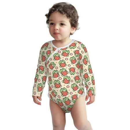 

Fotbe Frog Hold Strawberry Pattern Unisex-baby Long-sleeve Bodysuit Long Sleeve Bodysuits One-piece 100% Organic Cotton for Infant Baby Boys Unisex-6 Months