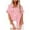 Pink, variant on HOMBOM Women Tops and Blouses Pink Short Sleeve Casual Solid V-Neck Button-Down Shirts L