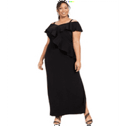 Adrianna Papell Women's Plus Ruffled Cold Shoulder Gown Black Size 20