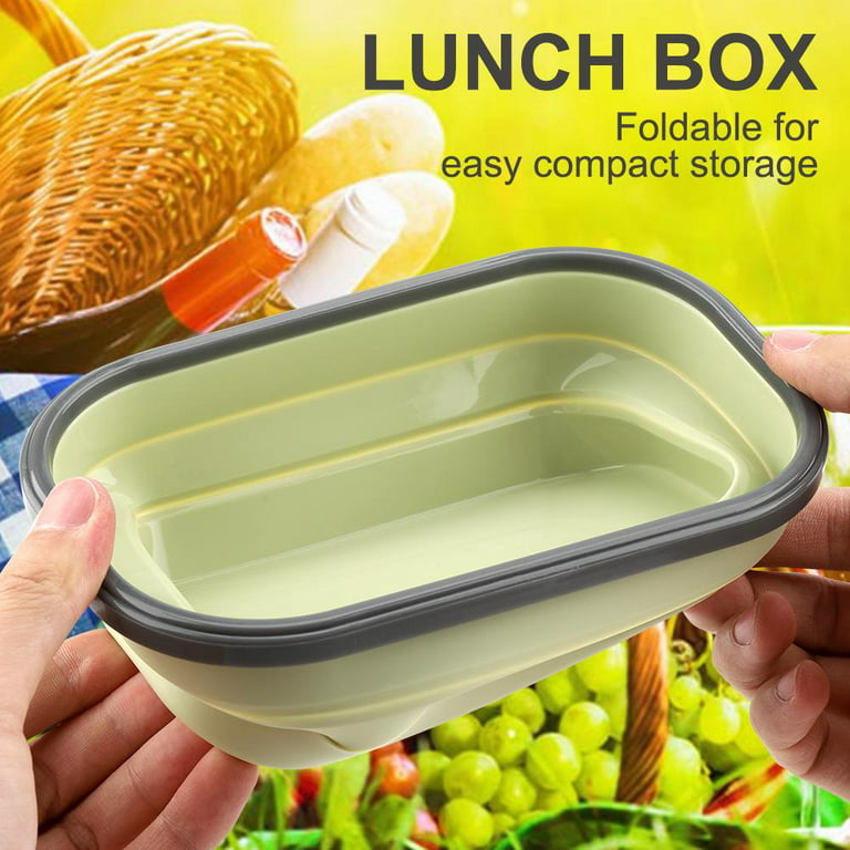  Silicone Lunch Box, Rectangle 3 Compartment Compact Bento Lunch  Box for Adults (Yellow): Home & Kitchen