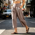 thumbnail image 2 of VBVC Women's Cotton Linen Pull-On Capri Pants , Casual Summer Wide Leg Trousers For Women , Ladies' Paper Bag Waist Pleated Pants with Pockets,Coffee,S-2XL, 2 of 6