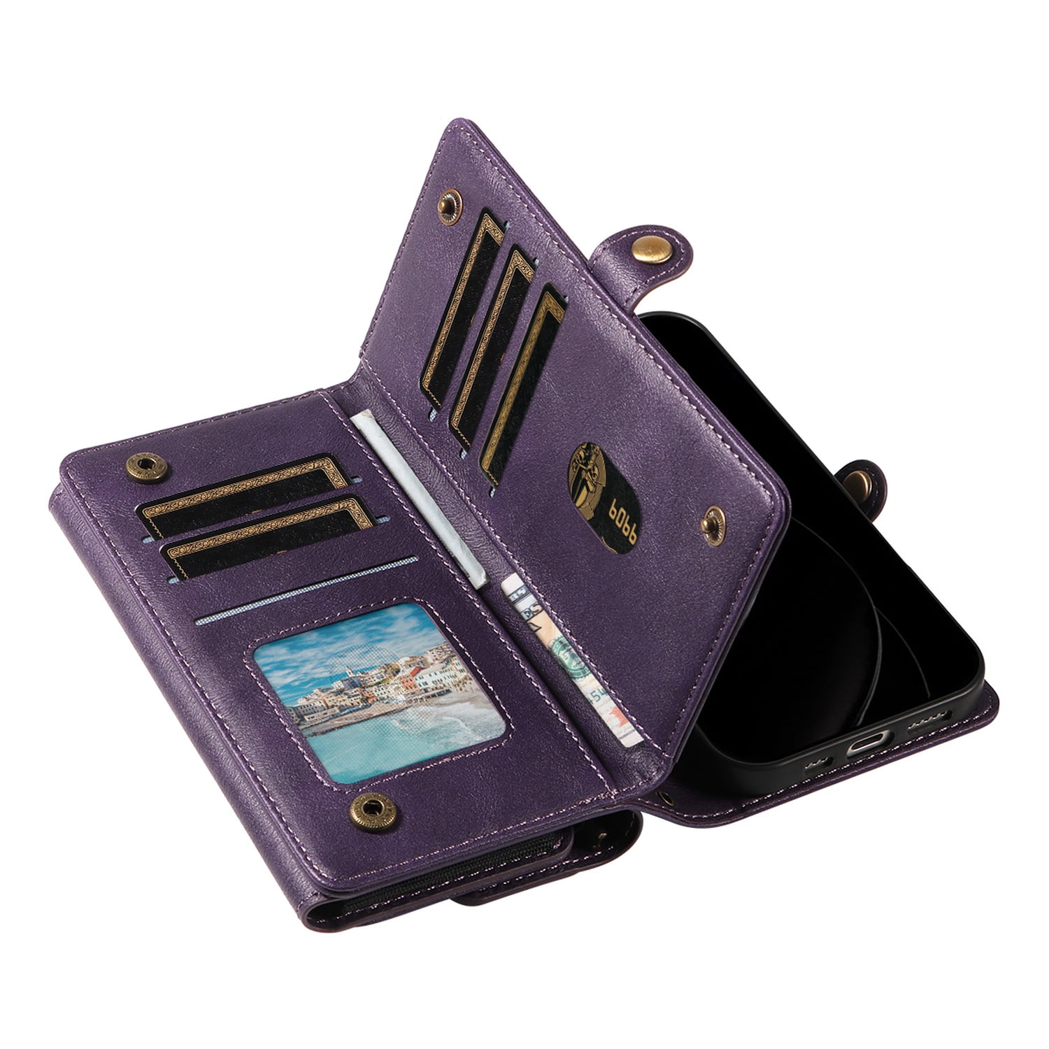 TECH CIRCLE Crossbody Phone Case for iPhone 17 Pro Max with Flip Wallet, RFID Blocking, Compatible with Wireless Charging, PU Leather Heavy-Duty Protective Fold Stand Case, Purple