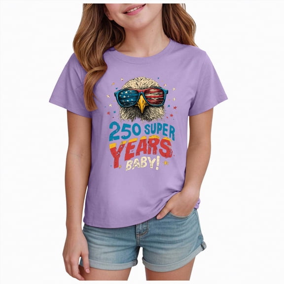 kpoplk 4th of July Shirt for Toddler Girls American Flag Tshirt Fourth of July Patriotic Outfit Kids Patriotic Tee Tops(Purple,9-10 Y)