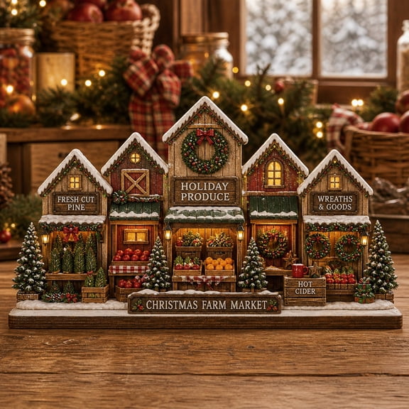 Farmhouse Christmas Decor Rustic Christmas Farm Market Tabletop Display for Holiday Home