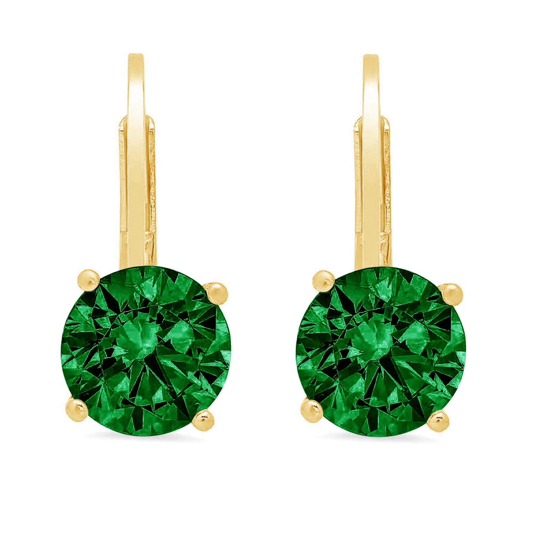14k Gold Cubic Zirconia Earrings Sim Emerald Green CZ  Sterling Faceted Dangles