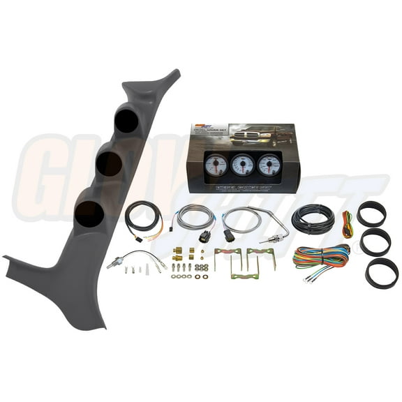 GlowShift | 1992-1997 OBS Ford F-Series Gray Triple Pillar Pod with White 7 Color Series 60 PSI Boost Gauge, 1500 Pyrometer Exhaust Gas Temperature Gauge & Trans Temp Gauge