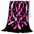 thumbnail image 2 of Pink Ribbon Heart Support Breast Cancer Awareness, Cozy Typography Art Scene, Warm Flannel Blanket for Living Room and Reading Nook, Art Lovers Valentine's Day Gift, Artistic Home Decor, 2 of 9