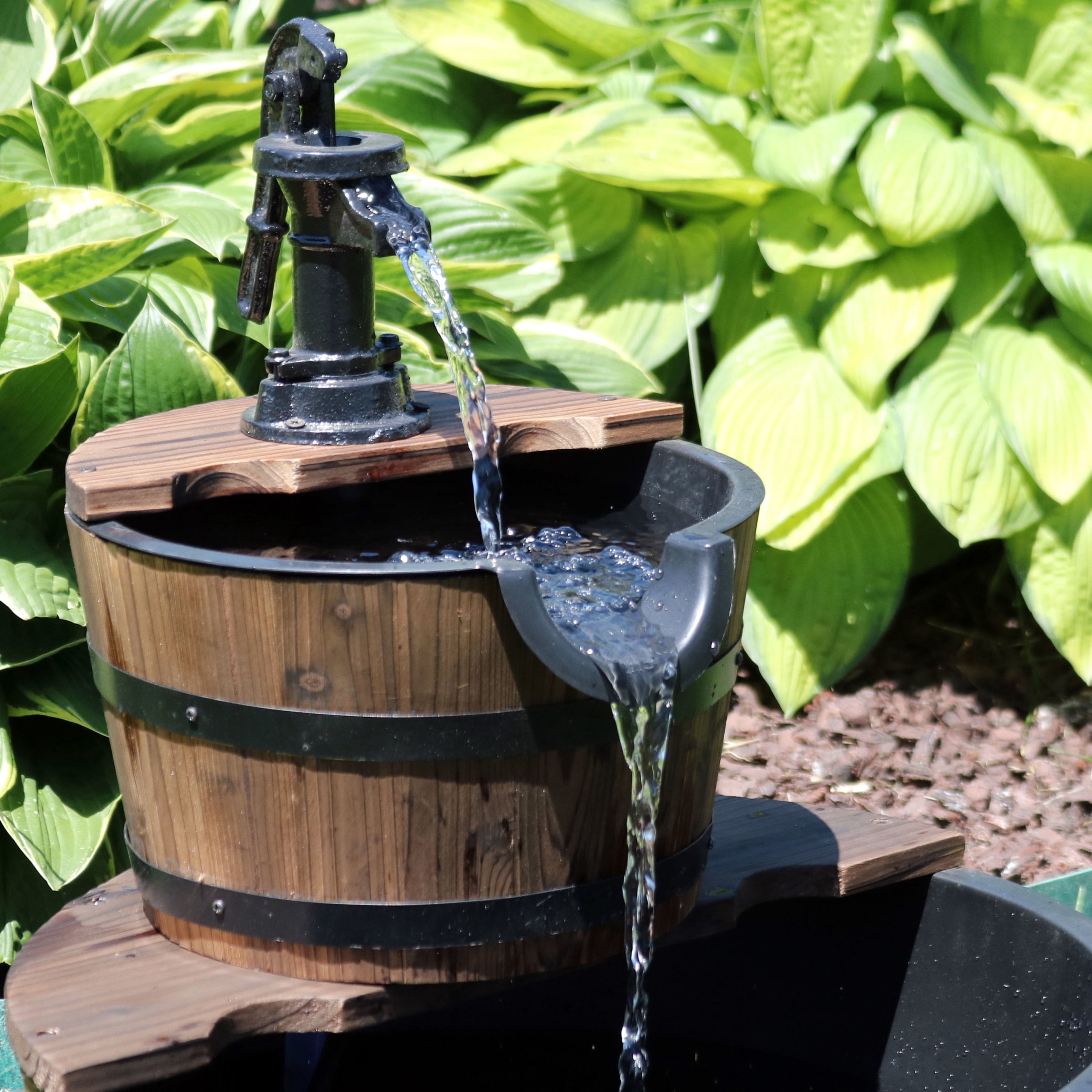 Sunnydaze Country Wood Brown 2-Tier Outdoor Water Fountain