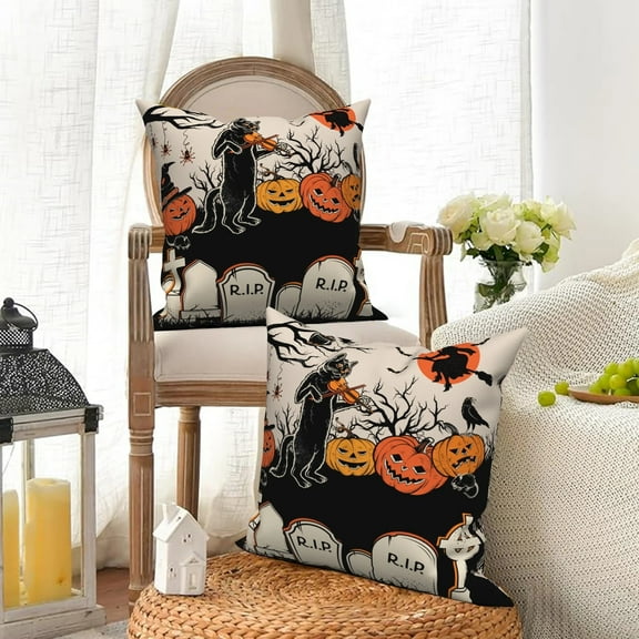 DaShan Halloween Pillow Cover 18x18 Set of 2,Black Cat Pumpkin Decorative Pillow Cases Couch Cushion for Bedroom Home Decor