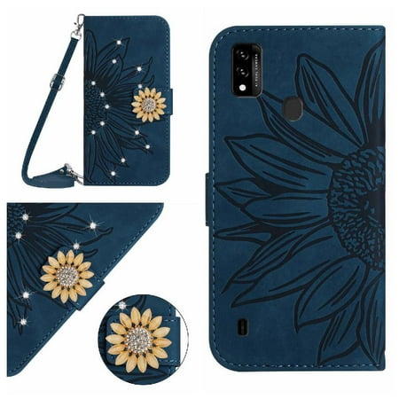 Case for ZTE Blade A51/A7P Phone Case Sunflower With A Long Lanyard Kickstand Protective With Card Slot Stand Leather Wallet