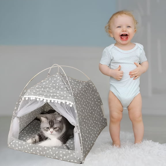 LAMIRO Cats and Dogs Bed for Indoor and Outdoor, Enclosed Covered Cat Tent, Warm Cave Bed for Small Pets