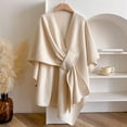thumbnail image 2 of Elegant Knitted Cape Wrap Shawl Cardigan, Soft Loose Fit Long Outerwear Cover Up for Women, Cross Front Poncho Sweater Topper for Fall Winter Evening Wear, 2 of 7