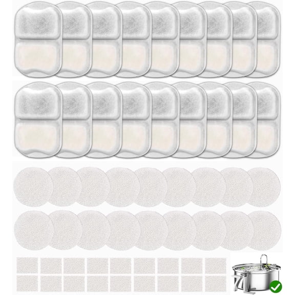 18 Sets Pet Water Fountain Filter Replacement Compatible with Oneisall 7L/230oz Stainless Steel Dog Dispenser - Filtered Dog Water Bowl - Replacement Filters and Sponge