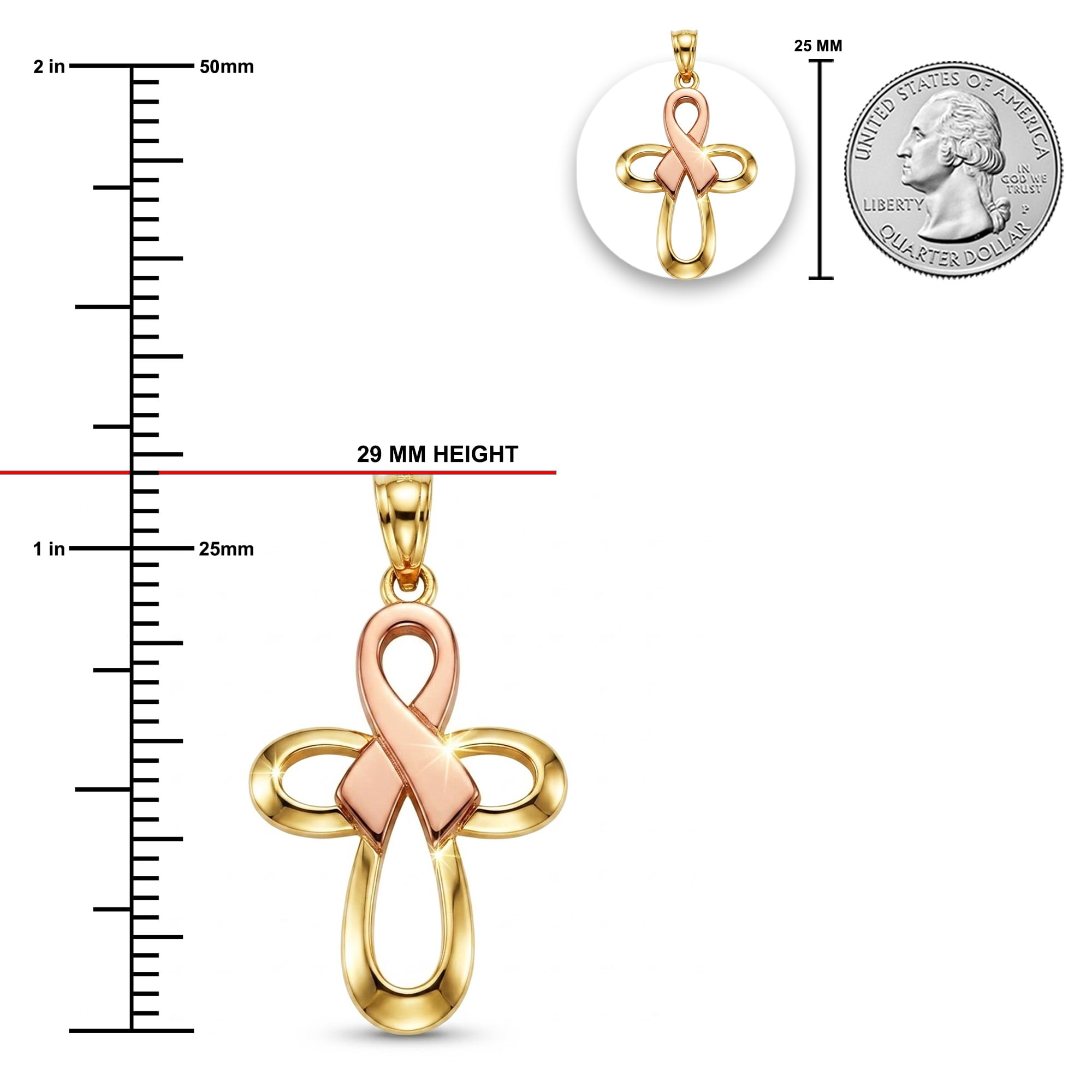 Charm America - Gold Pink Ribbon Cross Charm - 10 Karat Solid Gold