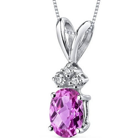 Oravo 1.00 Carat T.G.W. Oval-Cut Created Pink Sapphire and Diamond Accent 14kt White Gold Pendant, 18