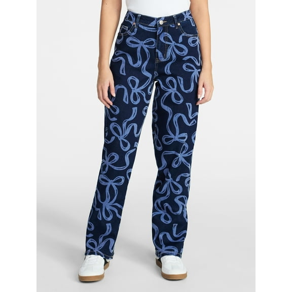 Madden NYC Women's Bow Print Jeans, 32" Inseam, Sizes 00-18