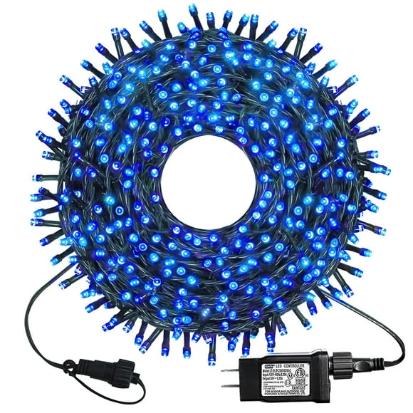 kemooie 300 LED Outdoor Christmas Lights, 99FT 8 Twinkle Modes Green Wire Fairy String Lights for Indoor Outdoor Christmas Tree Lights Wedding Party Decorations(Blue)