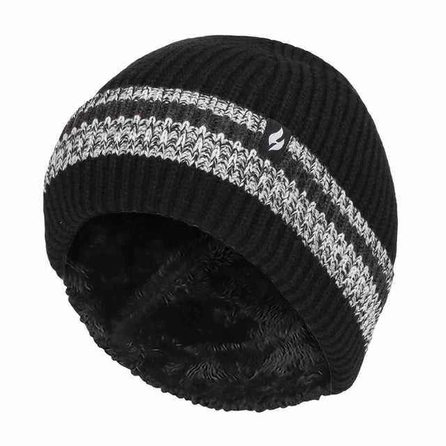 Mens Turnover Cuff Winter Beanie | Heat Holders | Knitted Striped Thermal Hat