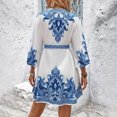 thumbnail image 6 of WTOBBY Women's Fashion Floral Print V-Neck 3/4 Sleeve Tie Waist Dress, Casual Midi Dress with Flattering Silhouette for Day to Night Transition,Blue XL, 6 of 6